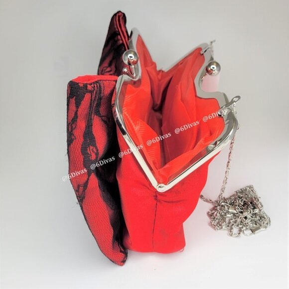Red Satin Glitter Evening Purse With Large Bow Accent - Picture 6 of 13